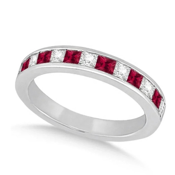 🍂 Attractive 925 Silver Plated Red Cubic Zirconia Couple Ring, FB16FA1083 - Picture 1 of 3